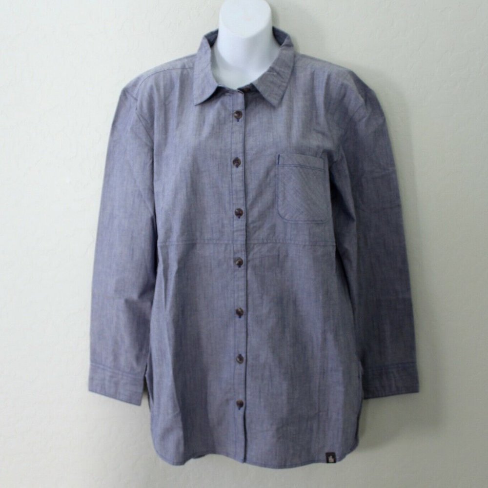 The North Face Stevie Woven Button Down Tunic Shirt Size S Midline Blue Heather